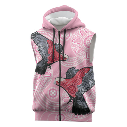 Pink Galah Aussie Aboriginal Sleeveless Zip Hoodie Soaring High