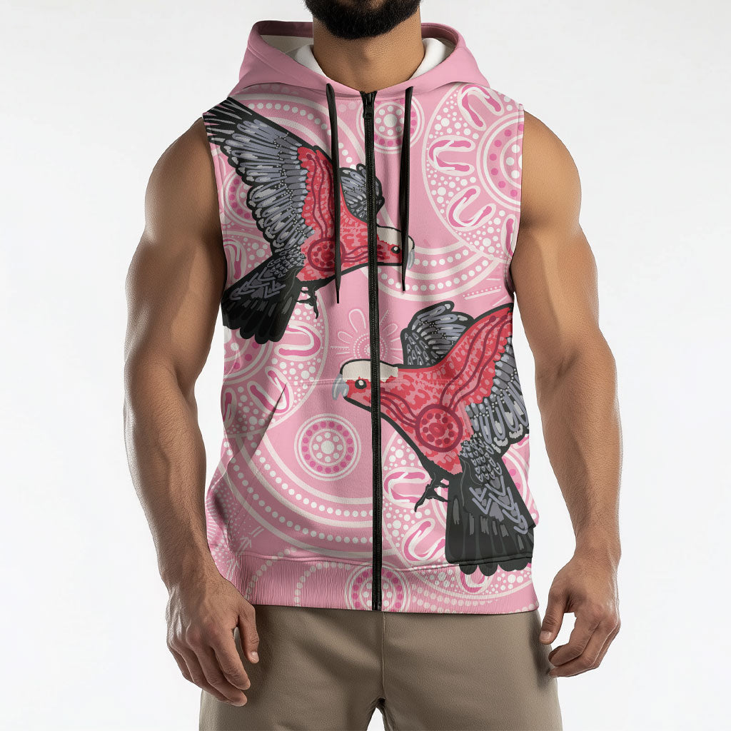 Pink Galah Aussie Aboriginal Sleeveless Zip Hoodie Soaring High