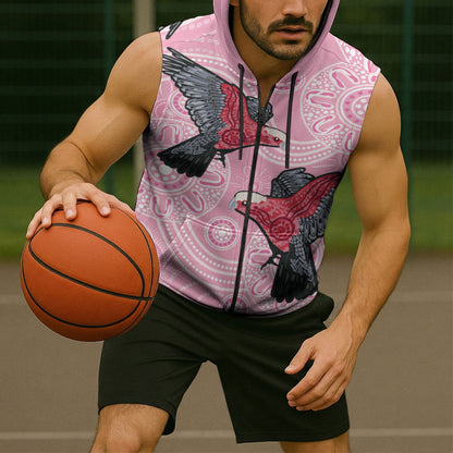 Pink Galah Aussie Aboriginal Sleeveless Zip Hoodie Soaring High