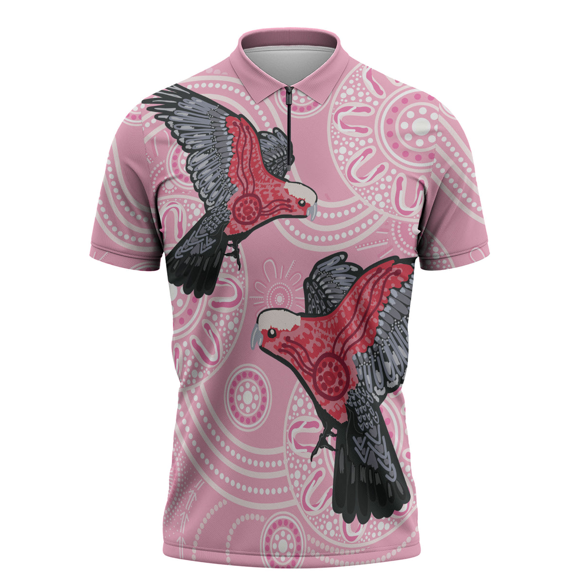 Pink Galah Aussie Aboriginal Zipper Polo Shirt Soaring High