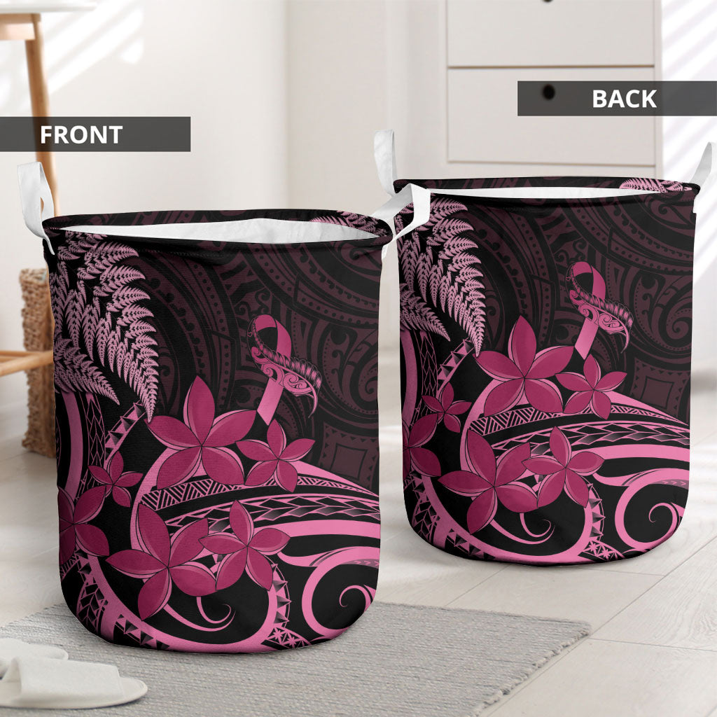 Aotearoa Maori Laundry Basket Pink Fern Ribbons on Black