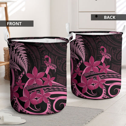 Aotearoa Maori Laundry Basket Pink Fern Ribbons on Black