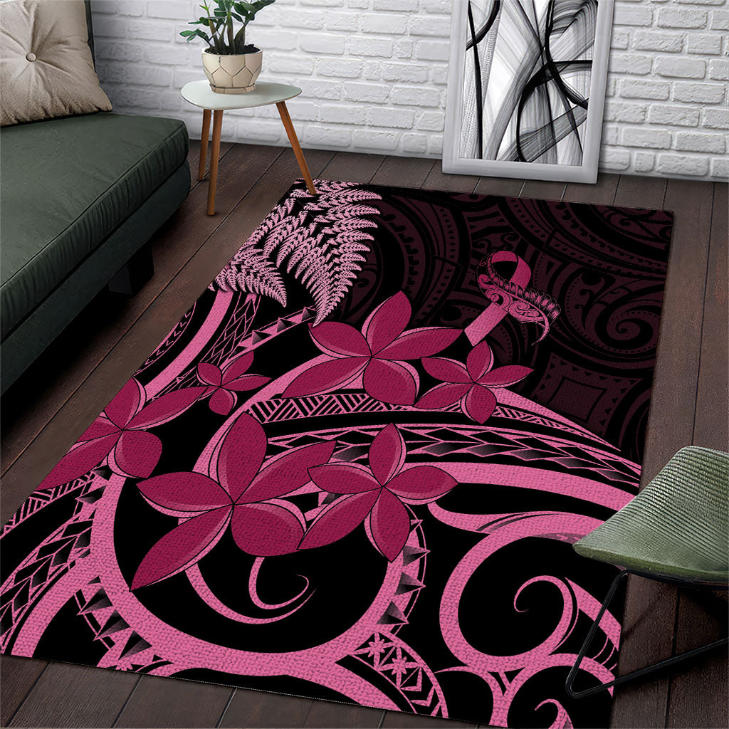 Aotearoa Maori Area Rug Pink Fern Ribbons on Black