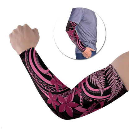 Aotearoa Maori Arm Sleeves Pink Fern Ribbons on Black