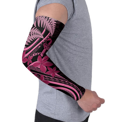 Aotearoa Maori Arm Sleeves Pink Fern Ribbons on Black