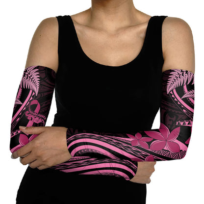 Aotearoa Maori Arm Sleeves Pink Fern Ribbons on Black