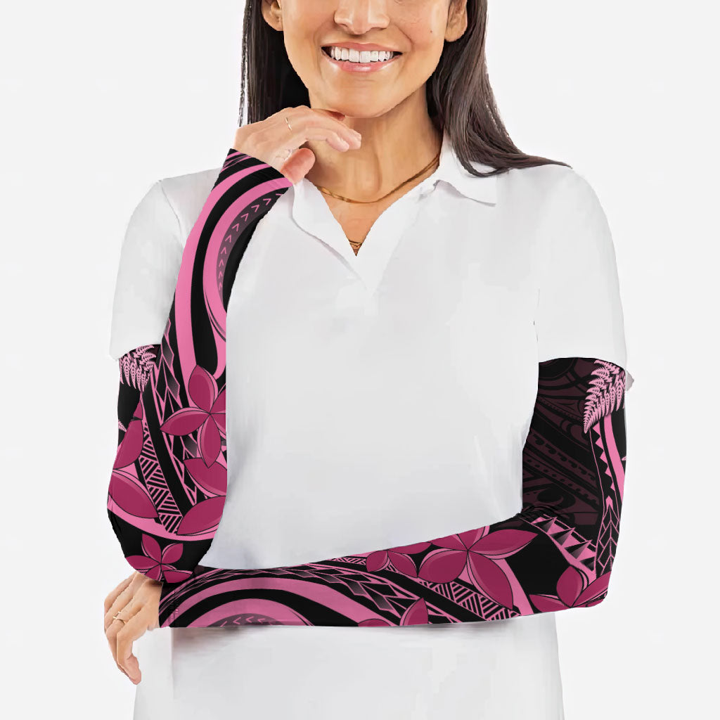 Aotearoa Maori Arm Sleeves Pink Fern Ribbons on Black