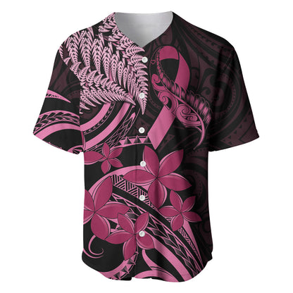 Aotearoa Maori Baseball Jersey Pink Fern Ribbons on Black