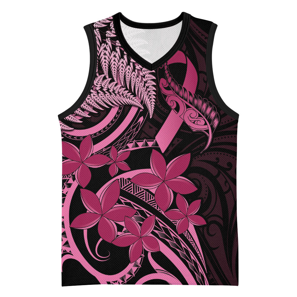 Aotearoa Maori Basketball Jersey Pink Fern Ribbons on Black