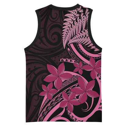 Aotearoa Maori Basketball Jersey Pink Fern Ribbons on Black