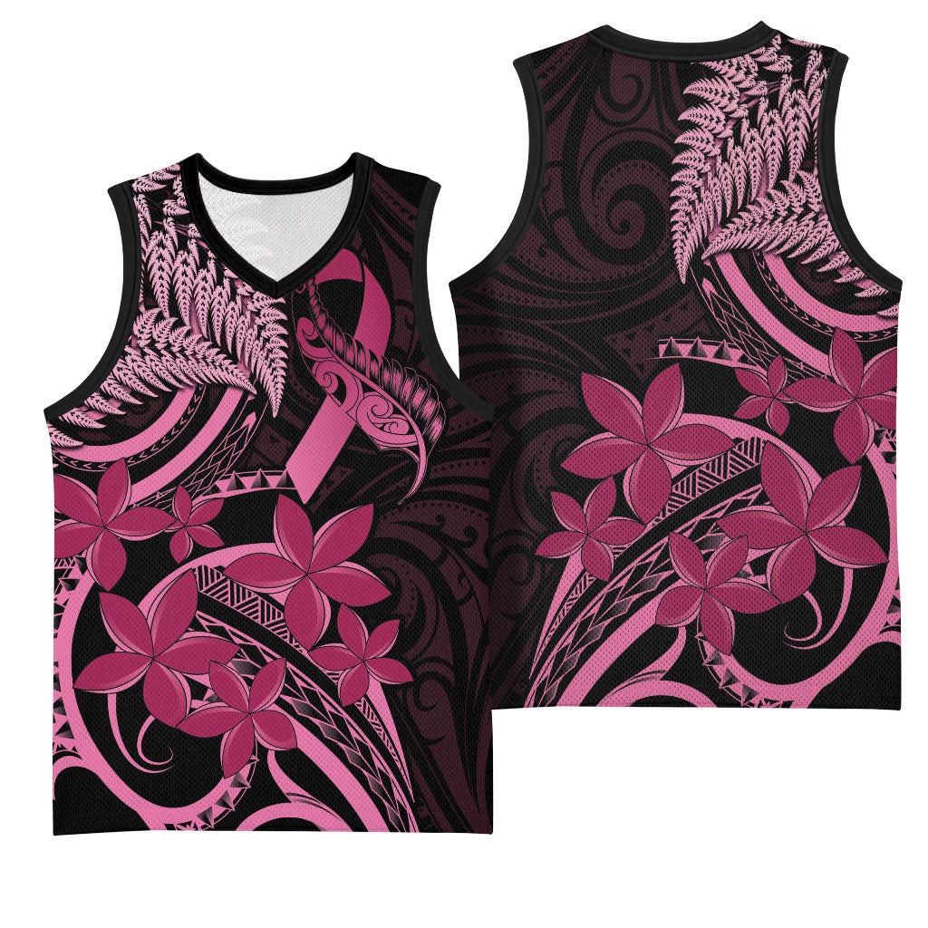 Aotearoa Maori Basketball Jersey Pink Fern Ribbons on Black