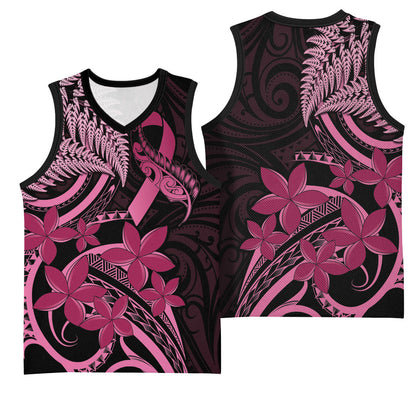 Aotearoa Maori Basketball Jersey Pink Fern Ribbons on Black