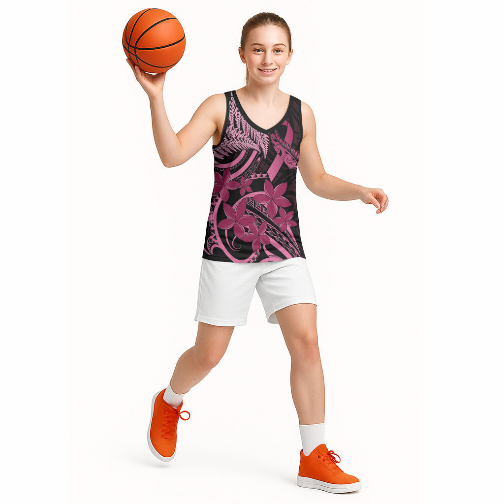 Aotearoa Maori Basketball Jersey Pink Fern Ribbons on Black