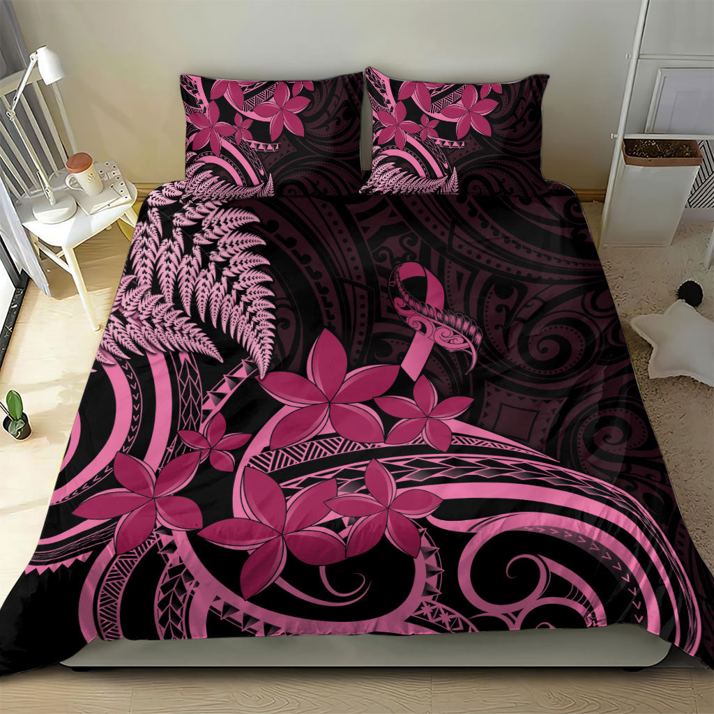 Aotearoa Maori Bedding Set Pink Fern Ribbons on Black