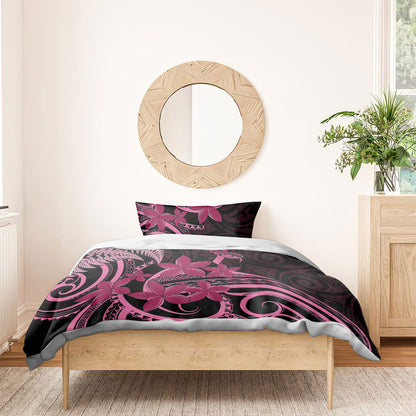 Aotearoa Maori Bedding Set Pink Fern Ribbons on Black