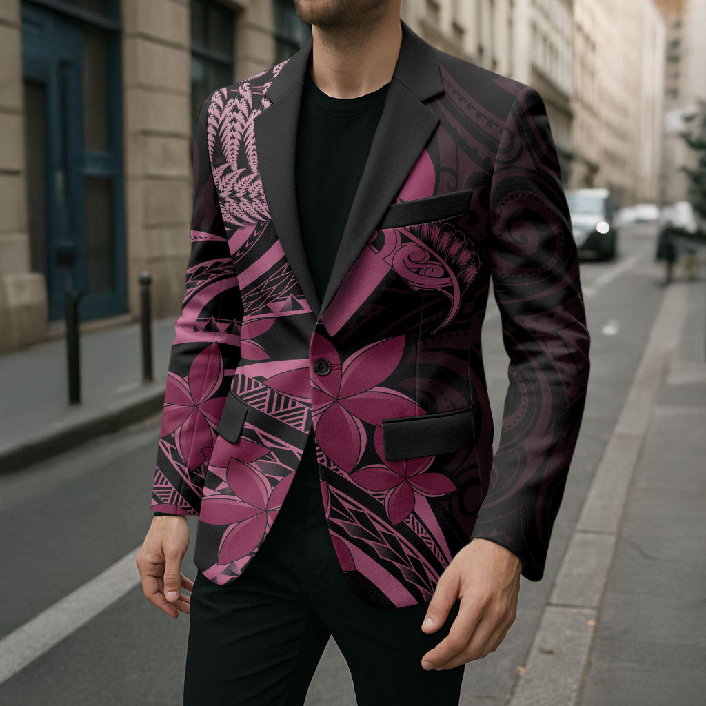 Aotearoa Maori Blazer Pink Fern Ribbons on Black