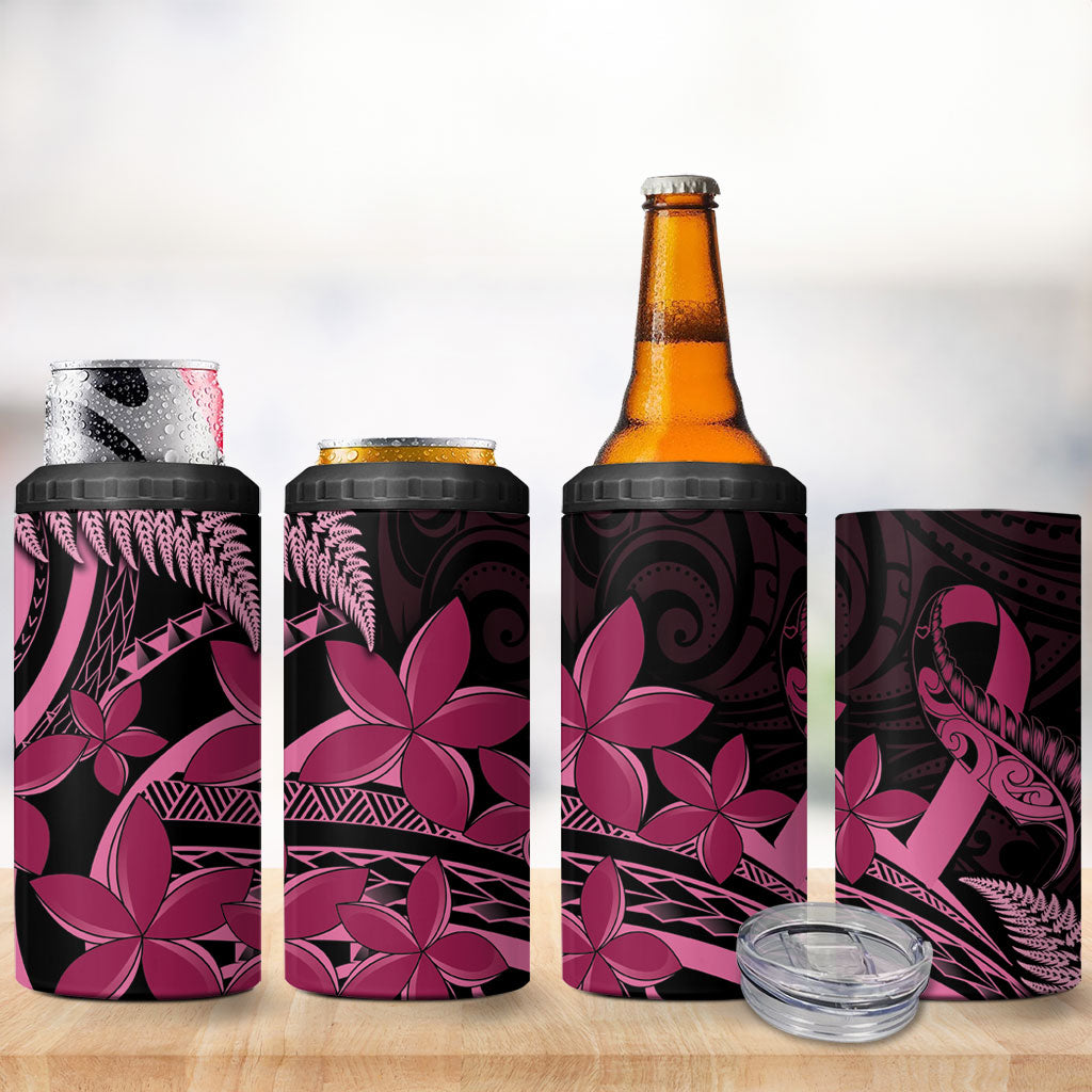 Aotearoa Maori 4 in 1 Can Cooler Tumbler Pink Fern Ribbons on Black