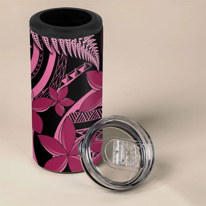 Aotearoa Maori 4 in 1 Can Cooler Tumbler Pink Fern Ribbons on Black