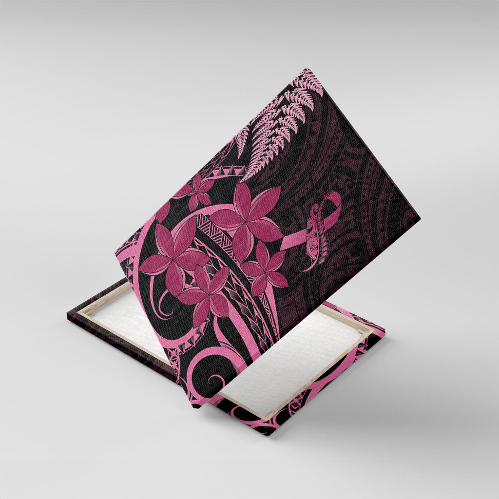 Aotearoa Maori Canvas Wall Art Pink Fern Ribbons on Black