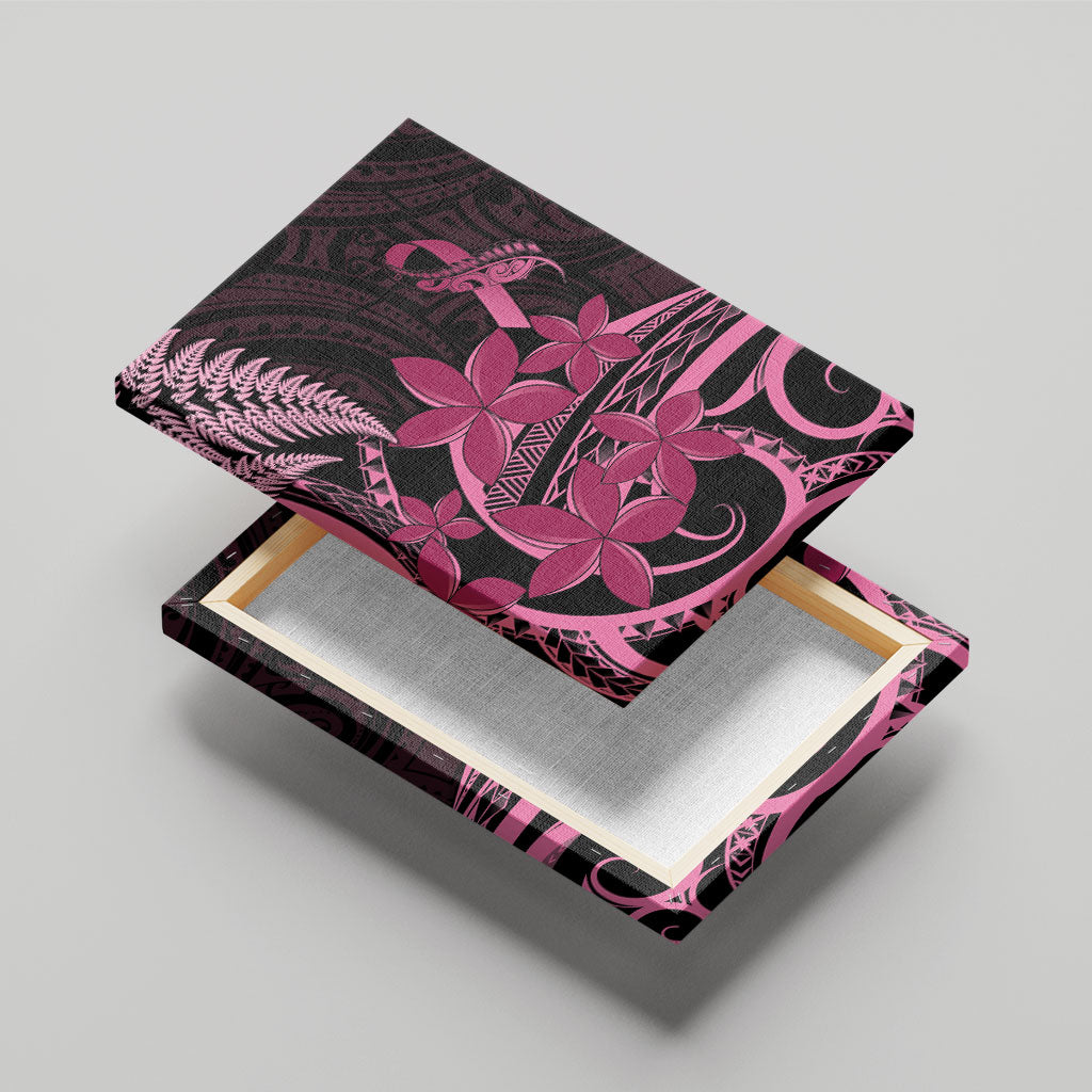 Aotearoa Maori Canvas Wall Art Pink Fern Ribbons on Black