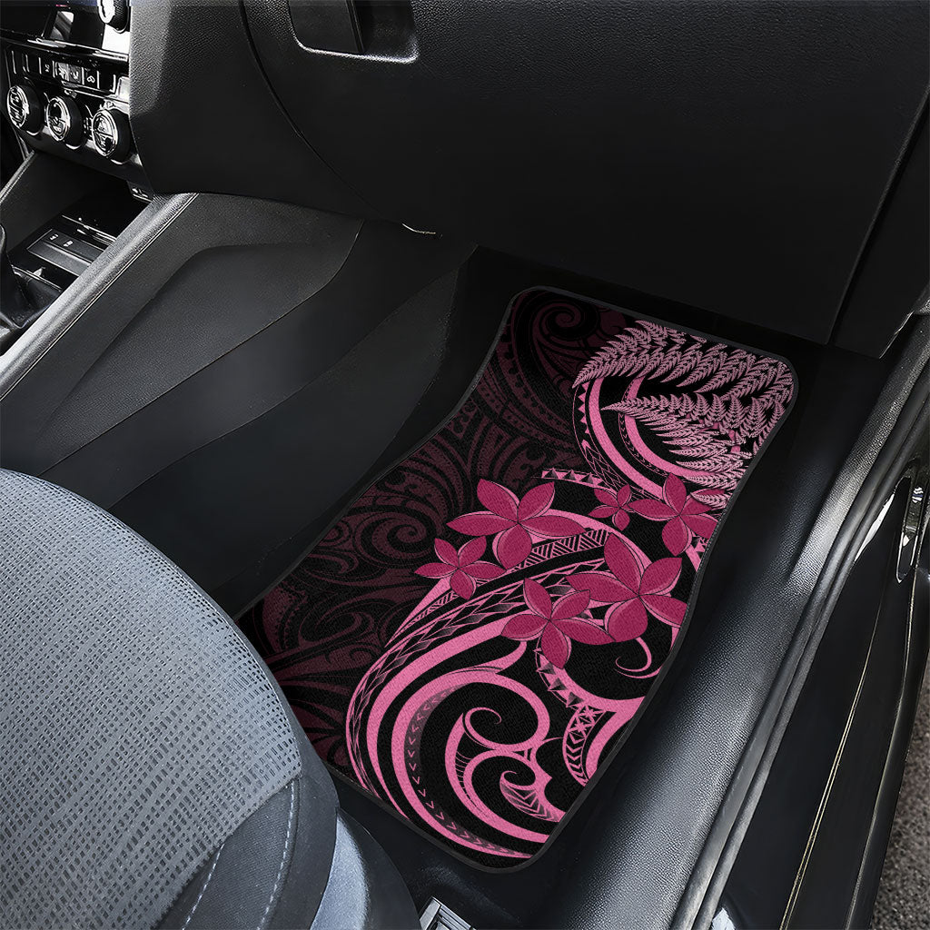 Aotearoa Maori Car Mats Pink Fern Ribbons on Black