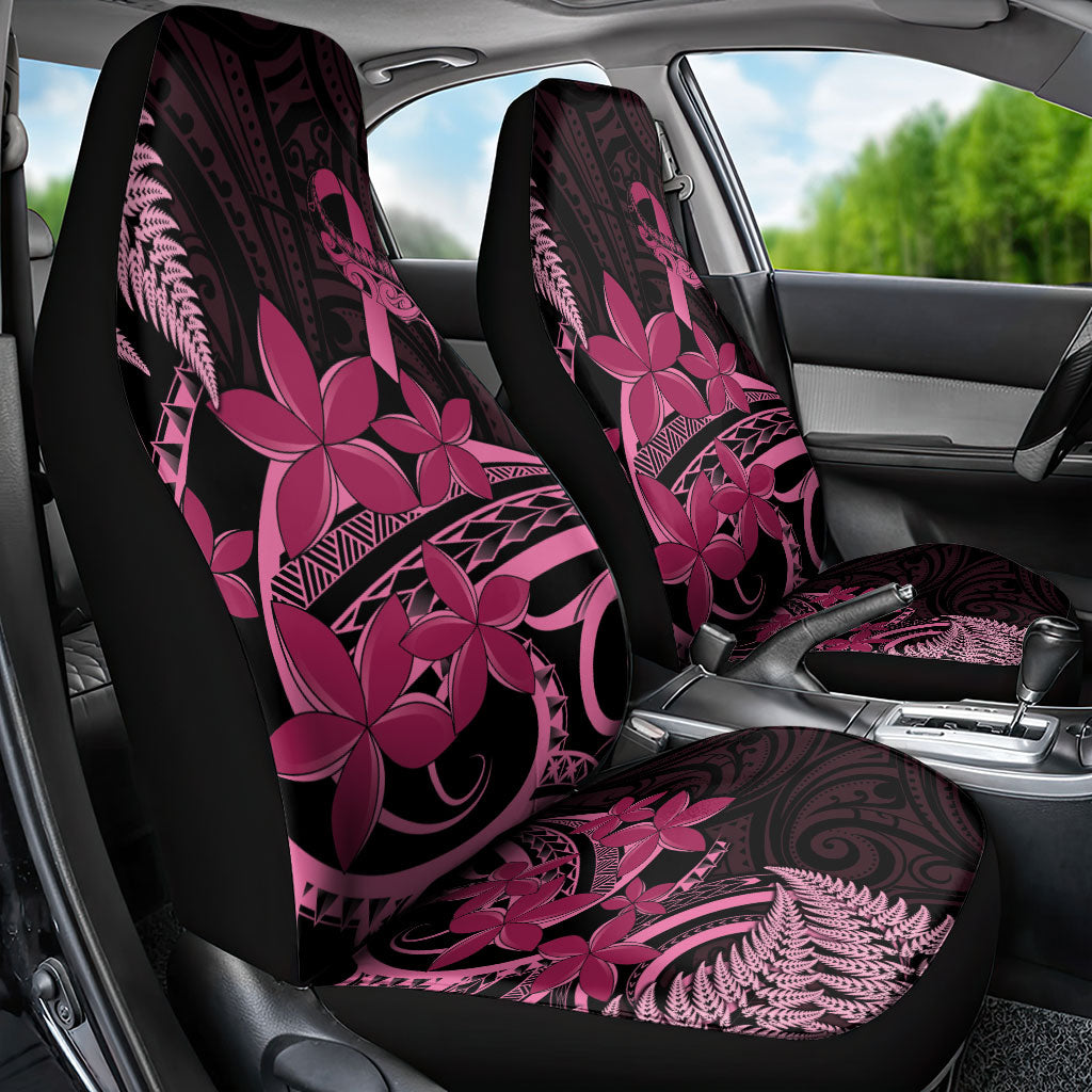 Aotearoa Maori Car Seat Cover Pink Fern Ribbons on Black