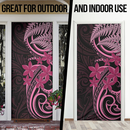 Aotearoa Maori Door Cover Pink Fern Ribbons on Black