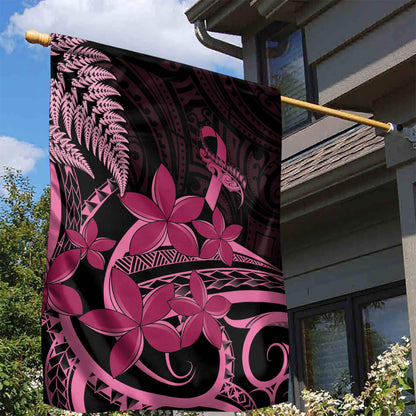 Aotearoa Maori Garden Flag Pink Fern Ribbons on Black
