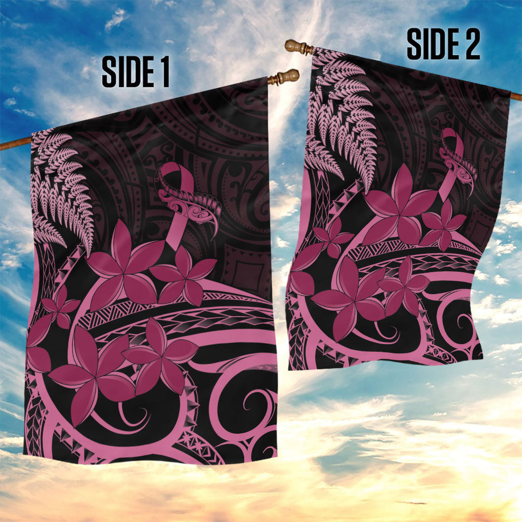 Aotearoa Maori Garden Flag Pink Fern Ribbons on Black
