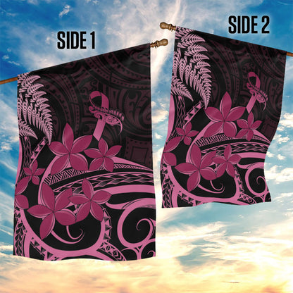 Aotearoa Maori Garden Flag Pink Fern Ribbons on Black