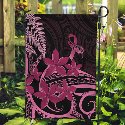 Aotearoa Maori Garden Flag Pink Fern Ribbons on Black