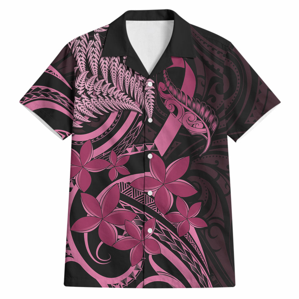 Aotearoa Maori Hawaiian Shirt Pink Fern Ribbons on Black