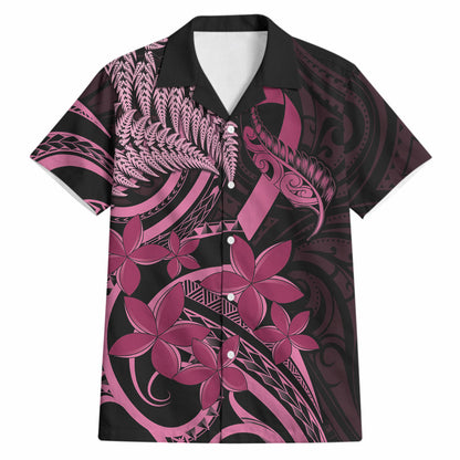 Aotearoa Maori Hawaiian Shirt Pink Fern Ribbons on Black