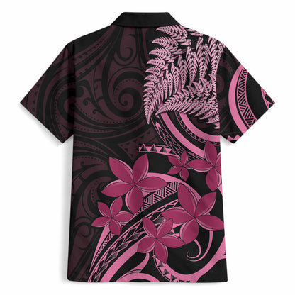Aotearoa Maori Hawaiian Shirt Pink Fern Ribbons on Black