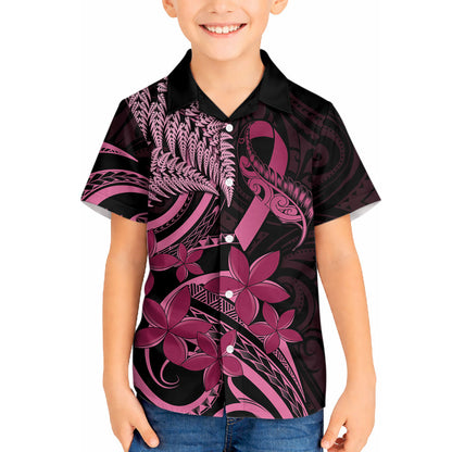 Aotearoa Maori Hawaiian Shirt Pink Fern Ribbons on Black
