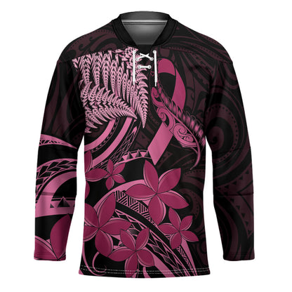 Aotearoa Maori Hockey Jersey Pink Fern Ribbons on Black