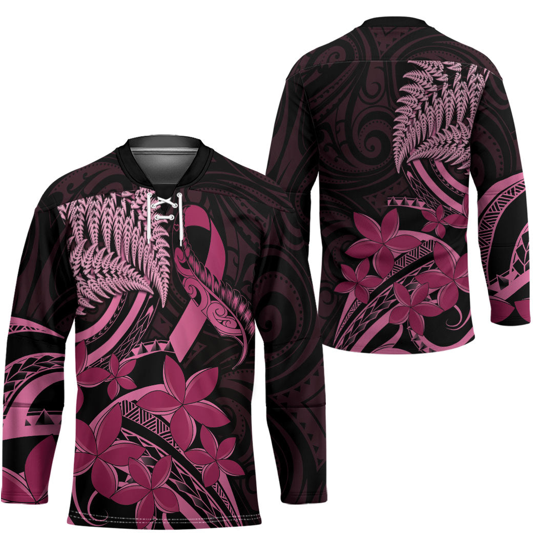Aotearoa Maori Hockey Jersey Pink Fern Ribbons on Black