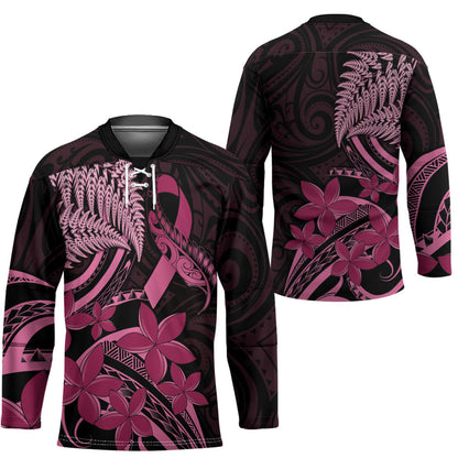 Aotearoa Maori Hockey Jersey Pink Fern Ribbons on Black