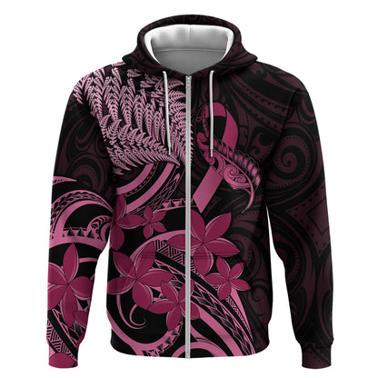 Aotearoa Maori Hoodie Pink Fern Ribbons on Black