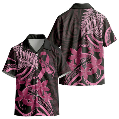 Aotearoa Maori Kid Hawaiian Shirt Pink Fern Ribbons on Black