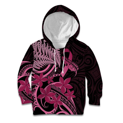 Aotearoa Maori Kid Hoodie Pink Fern Ribbons on Black
