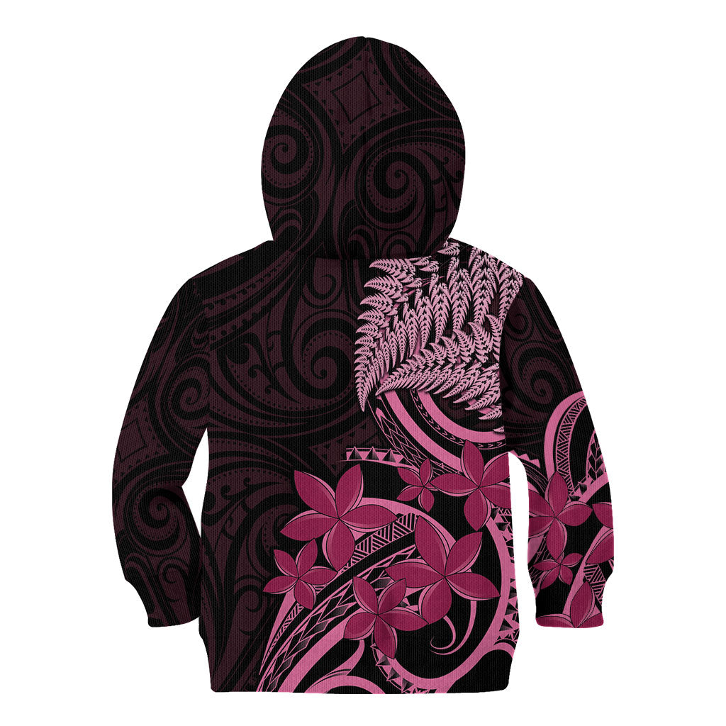 Aotearoa Maori Kid Hoodie Pink Fern Ribbons on Black