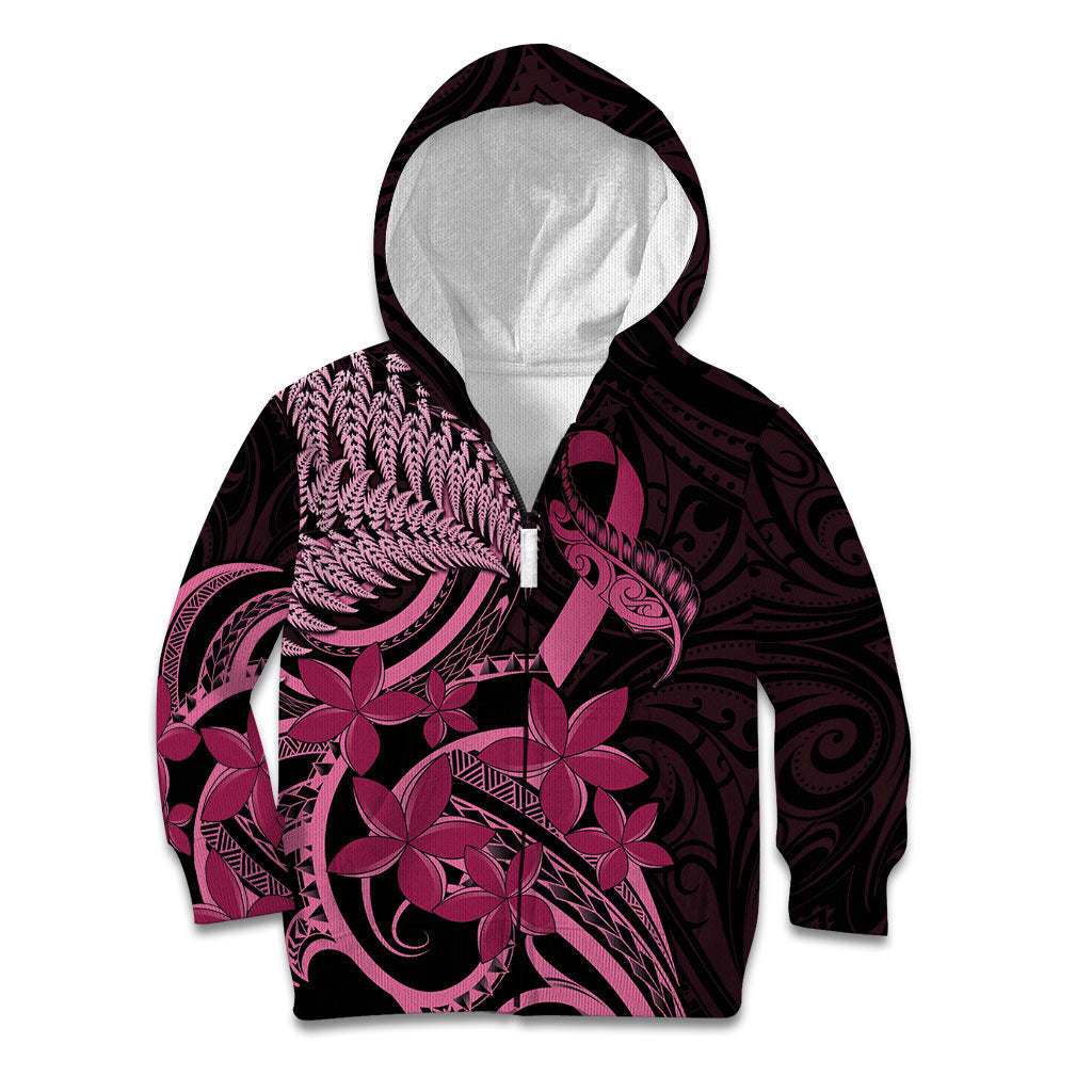 Aotearoa Maori Kid Hoodie Pink Fern Ribbons on Black