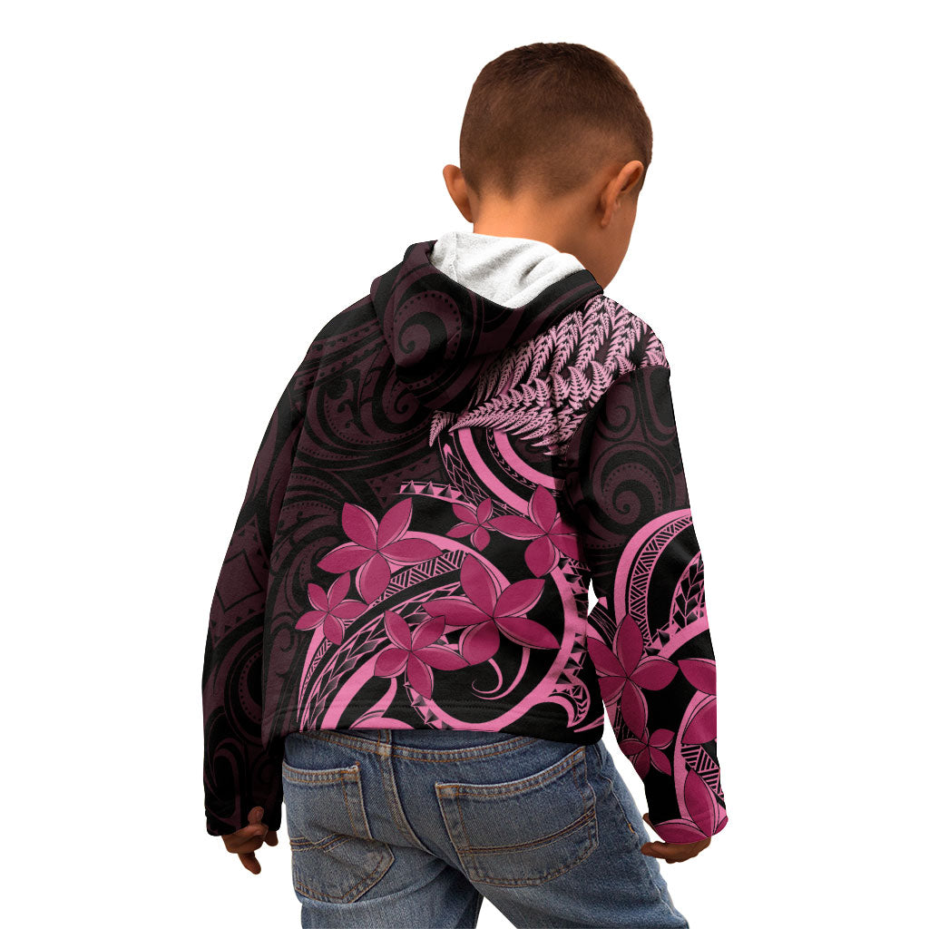 Aotearoa Maori Kid Hoodie Pink Fern Ribbons on Black