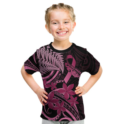 Aotearoa Maori Kid T Shirt Pink Fern Ribbons on Black