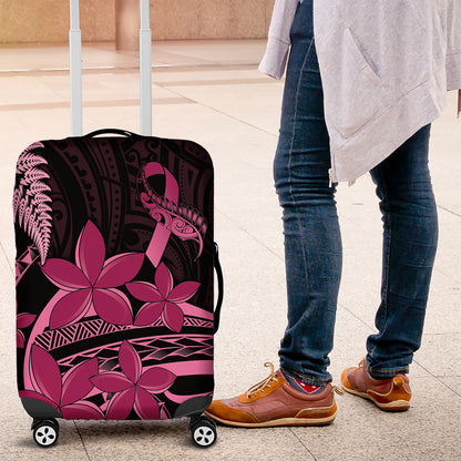 Aotearoa Maori Luggage Cover Pink Fern Ribbons on Black