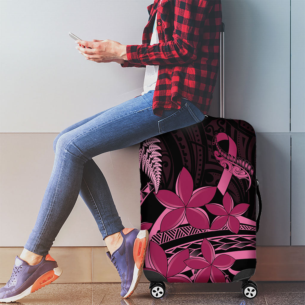 Aotearoa Maori Luggage Cover Pink Fern Ribbons on Black