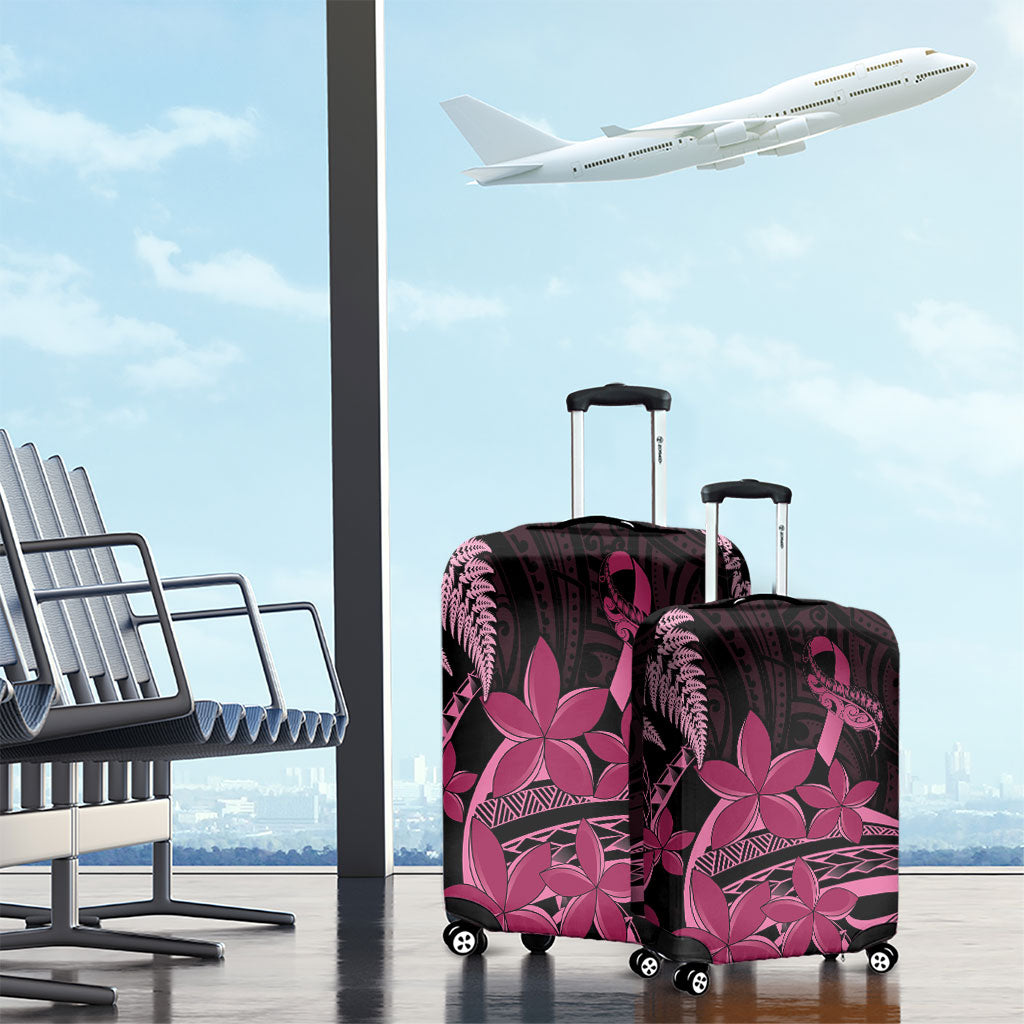 Aotearoa Maori Luggage Cover Pink Fern Ribbons on Black