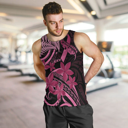 Aotearoa Maori Men Tank Top Pink Fern Ribbons on Black