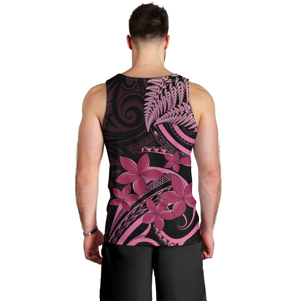Aotearoa Maori Men Tank Top Pink Fern Ribbons on Black